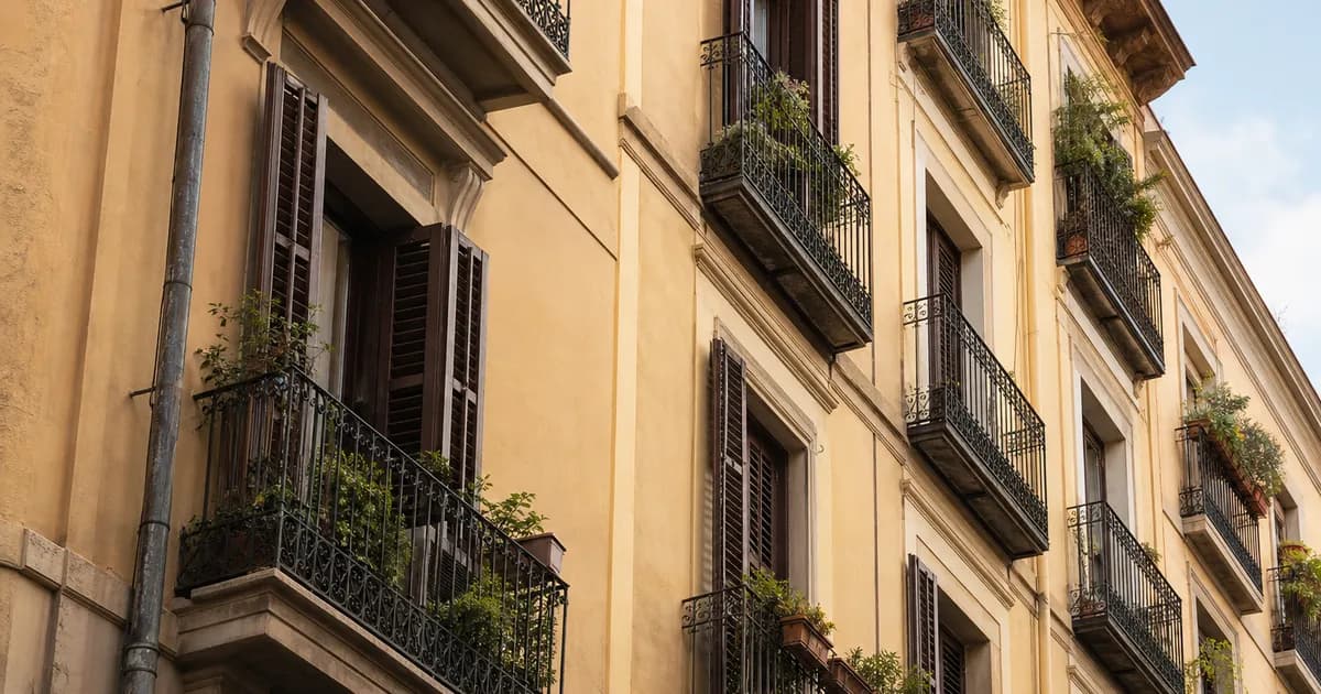 Spanish apartment building exterior on a clear day