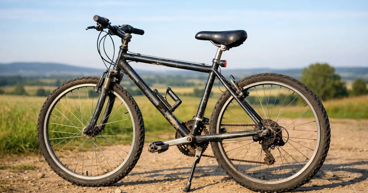 Bicicleta de segunda mano sobre fondo neutro, iluminada con luz natural.
