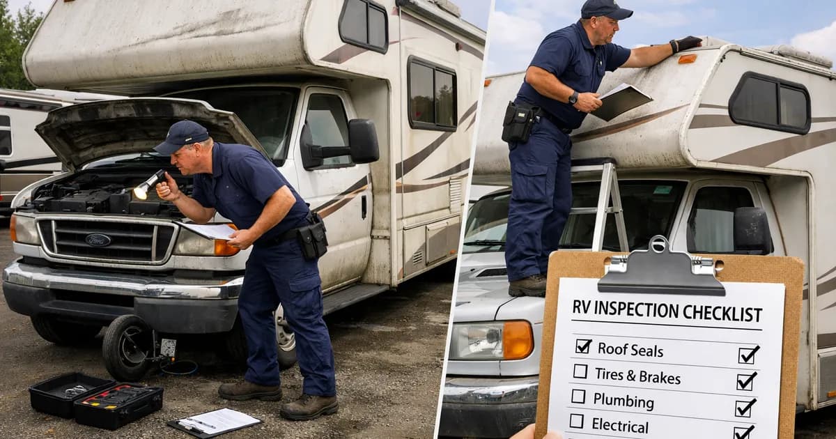 Autocaravana de segunda mano aparcada con puertas abiertas para inspección