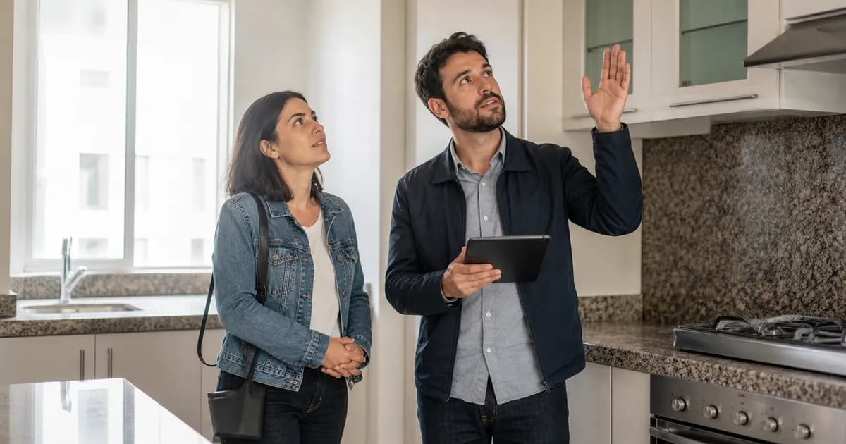Persona revisando una cocina de piso en venta en España